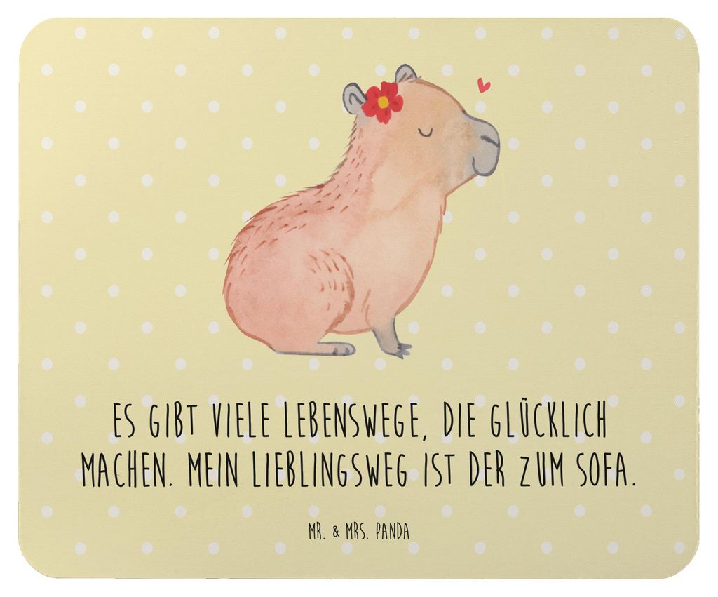 Mr. & Mrs. Panda Mauspad Capybara Blume - Gelb Pastell - Geschenk, Mouse Pad, Lustige Sprüche, pc mausunterlage, Mousepad, mousematte, laptop