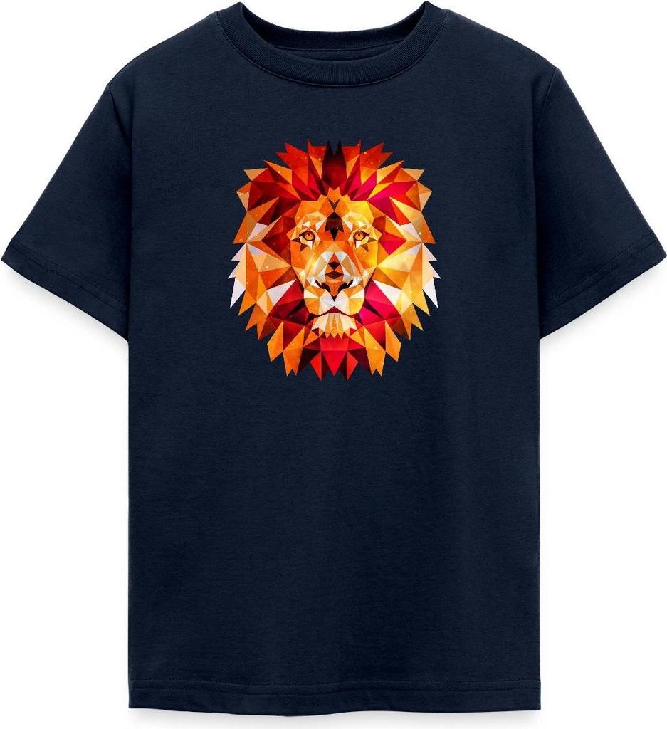 Spreadshirt Löwe Polygon Löwenkopf König Der Tiere Teenager T-Shirt, 152/164 (12-14 Jahre), Navy