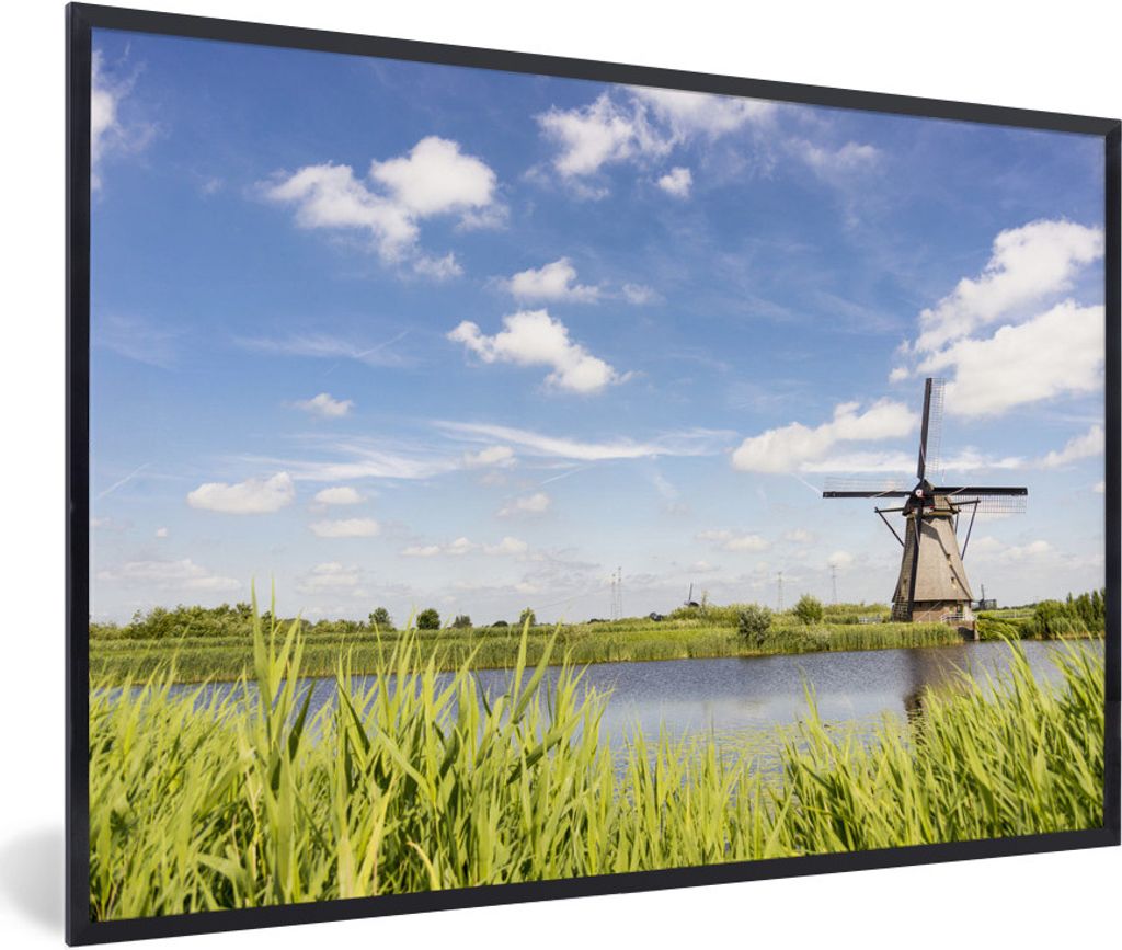 MuchoWow Gerahmtes Poster Holländische Windmühle in Kinderdijk 30x20 cm - Poster mit Schwarzem Bilderrahmen Wandposter Rahmen Foto Bilder - Kun...