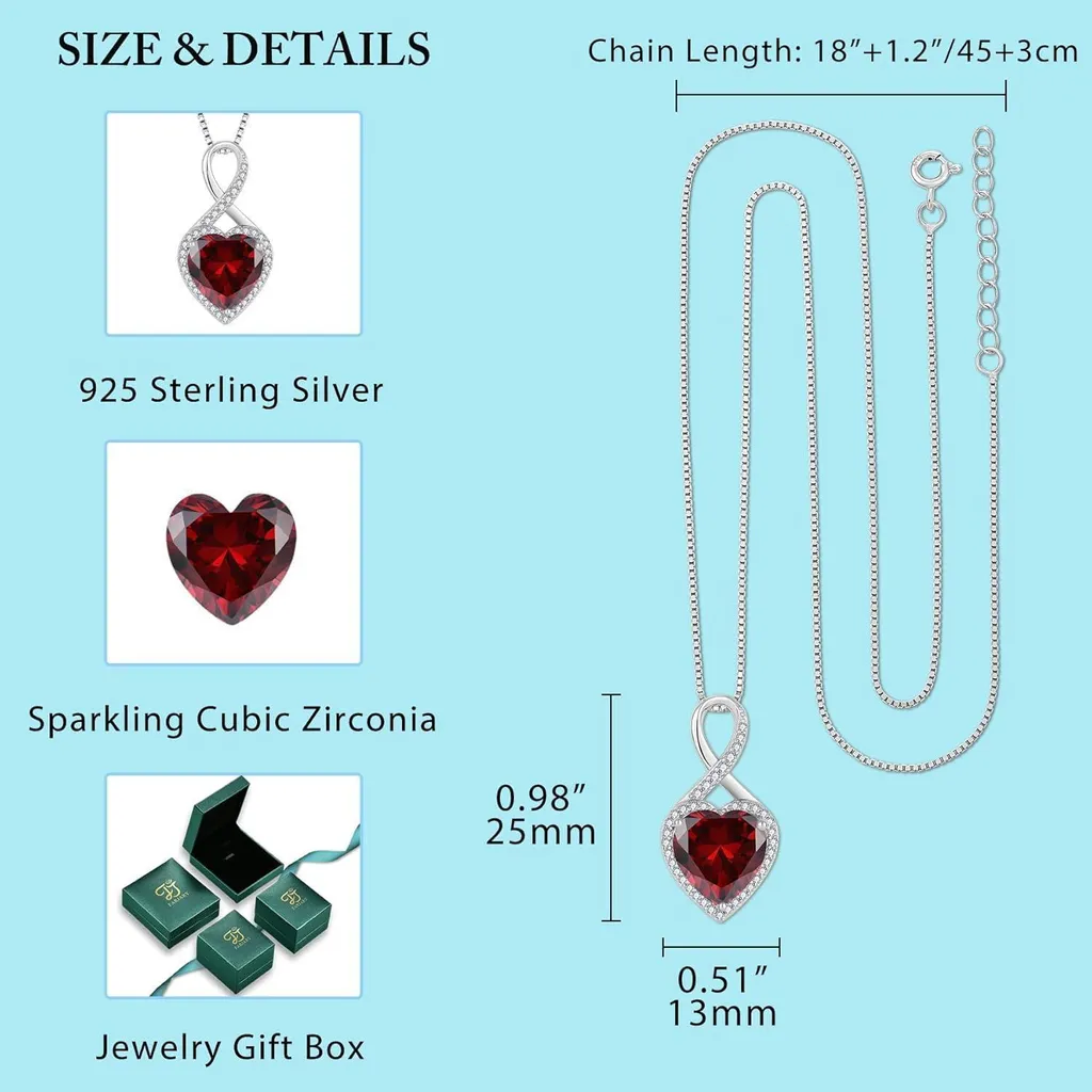 Collier Pierre de Naissance Janvier en Argent et Pendentif Cœur Rouge - 5