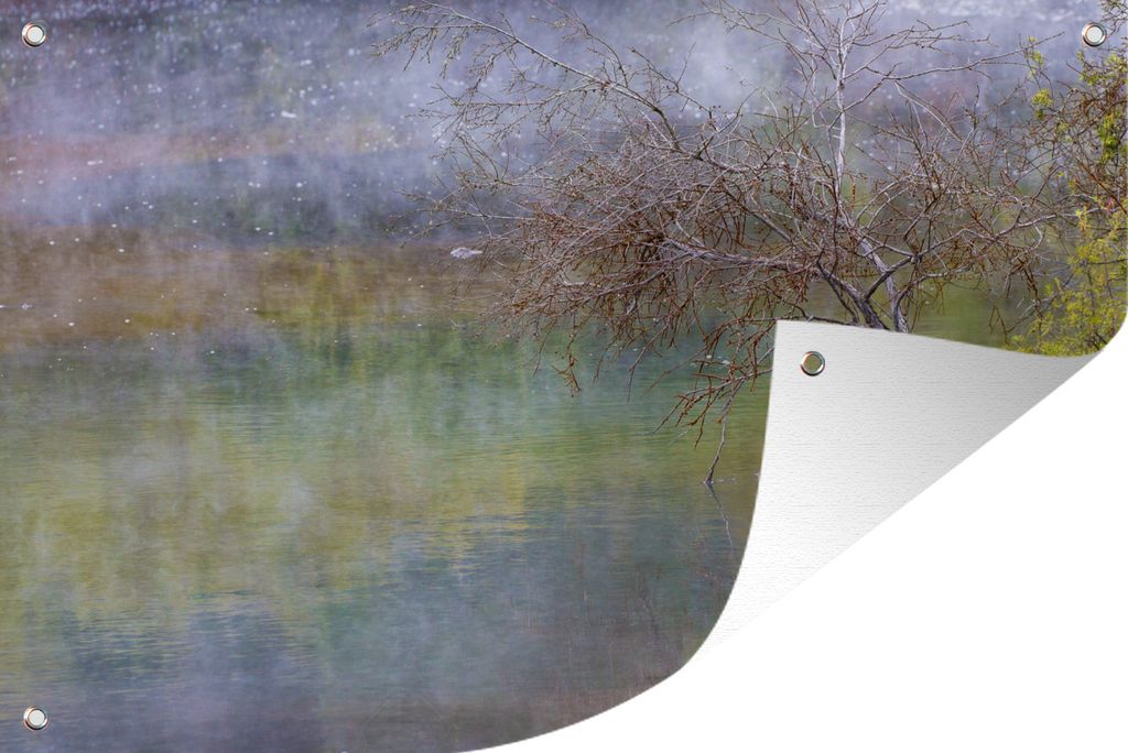MuchoWow 90x60 cm Outdoor-Poster Gartendeko Sichtschutz Garten Poster für den Garten Regenbogenmuster im Wasser bei Whakarewarewa in Neuseeland
