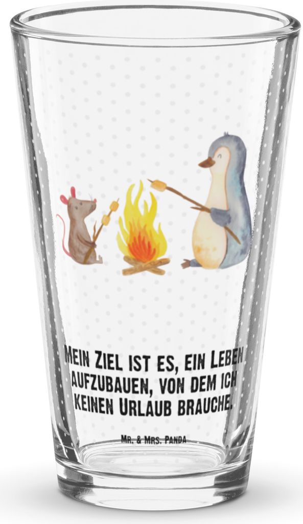 Mr. & Mrs. Panda Glas Pinguin Lagerfeuer - Transparent - Geschenk, Grillen, Longdrinkglas, Job, Cocktailglas, Maus, Tumbler, Pint, Bierglas