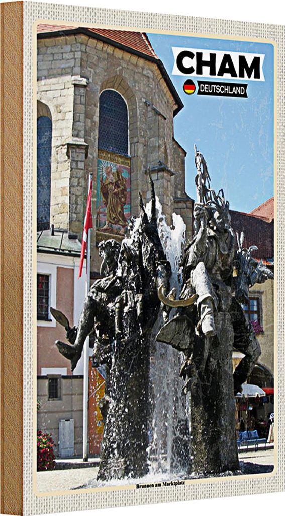 Holzschild Städte Cham Brunnen am Marktplatz 20x30cm