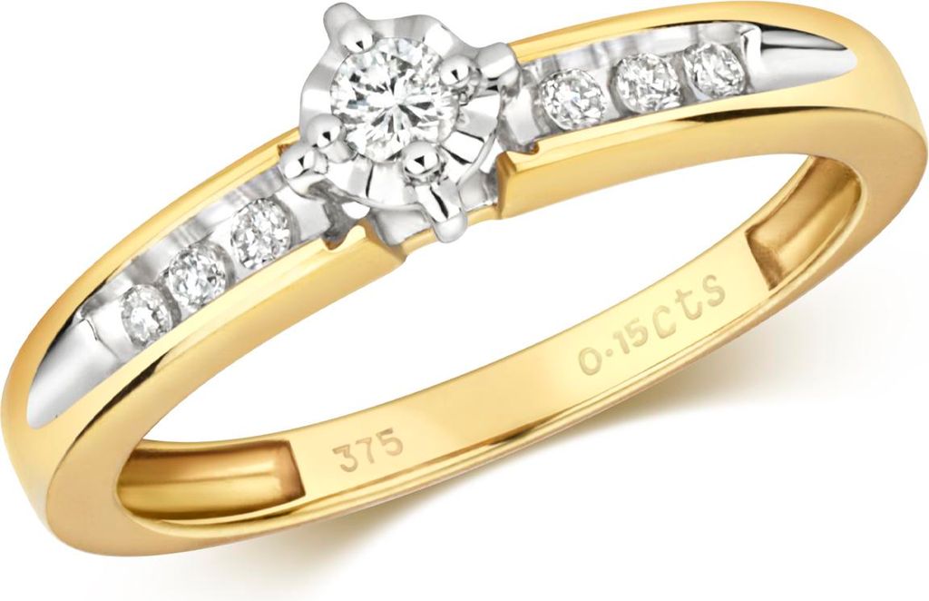 Funkelndes Feuer 9 Karat (375) Gold Damen - Diamant Solitärring Brillant-Schliff 0.16 Karat H - PK1, 53 (16.9); TRS317779KYRSM