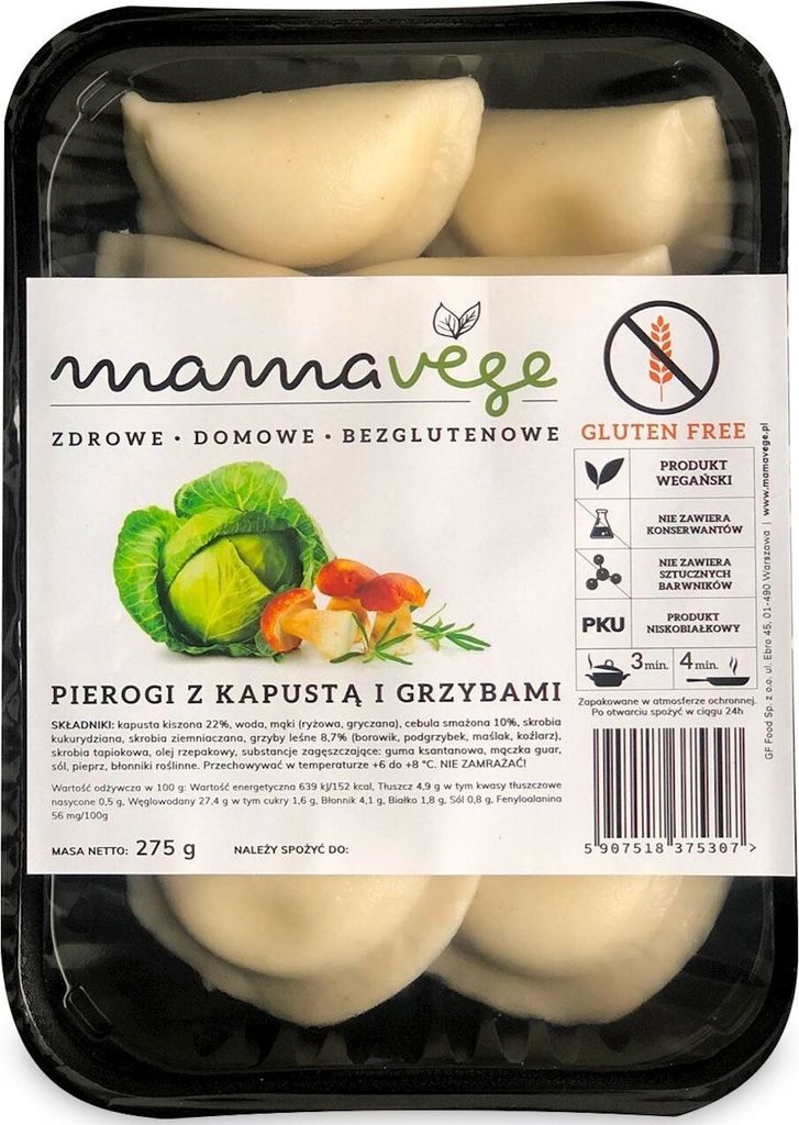 Pierogi mit Kohl und Pilzen, glutenfrei, 275g Mamavege Produktbild 