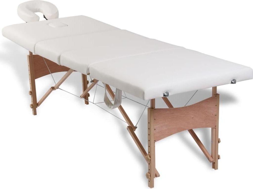 vidaXL Massageliege Klappbar 4-Zonen mit Holzgestell Cremeweiß
