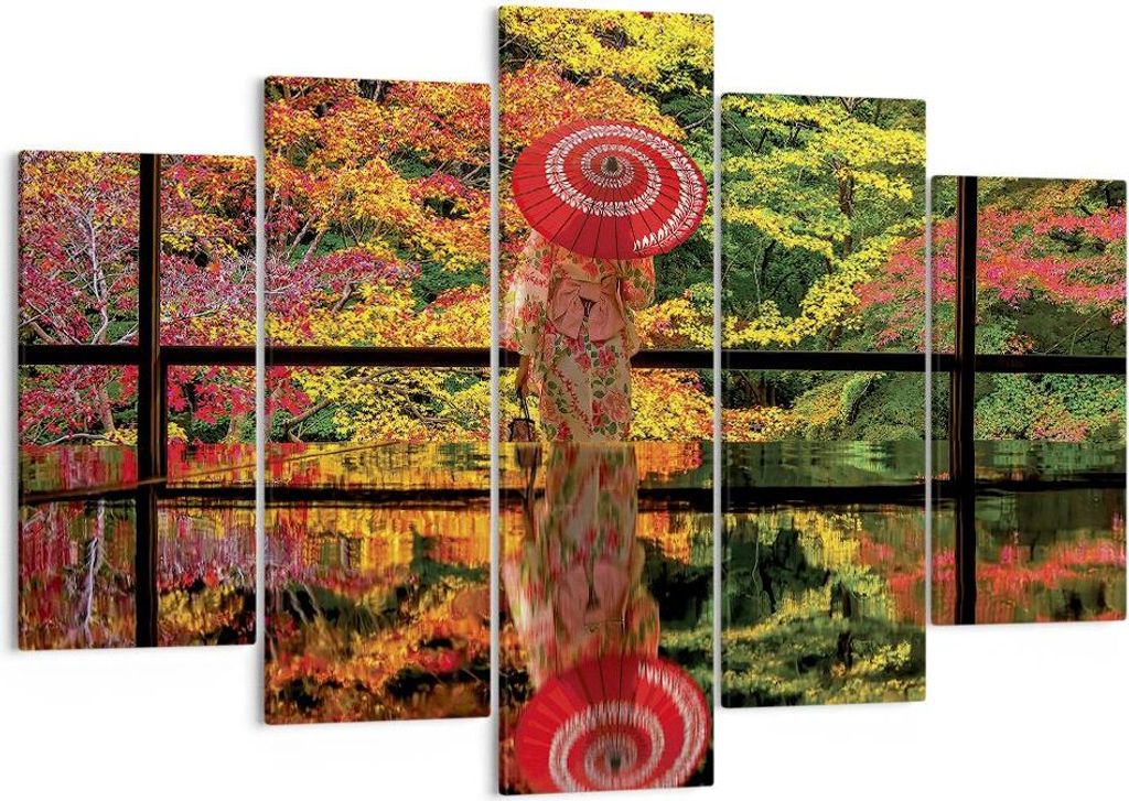 Bild auf Leinwand - Leinwandbild - 5 Teile - Tubikoin Tempel Die Farben - 150x100cm - Wand Bild - Wanddeko - Wandbilder - Leinwanddruck - Bilder - ...