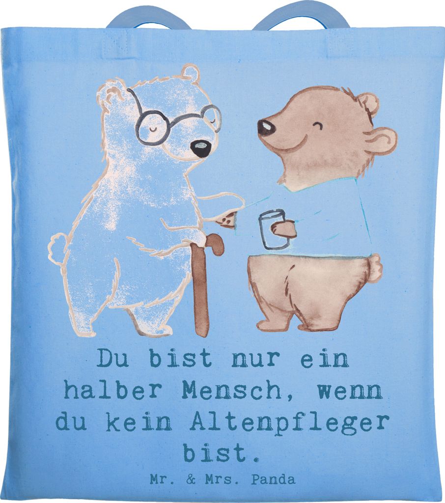 Mr. & Mrs. Panda Einkaufstasche Altenpfleger Herz - Sky Blue - Geschenk, Spruch, Tote Bag, Lustig, Beruf, Witzig, Jutebeutel, Laptoptasche, totebag...