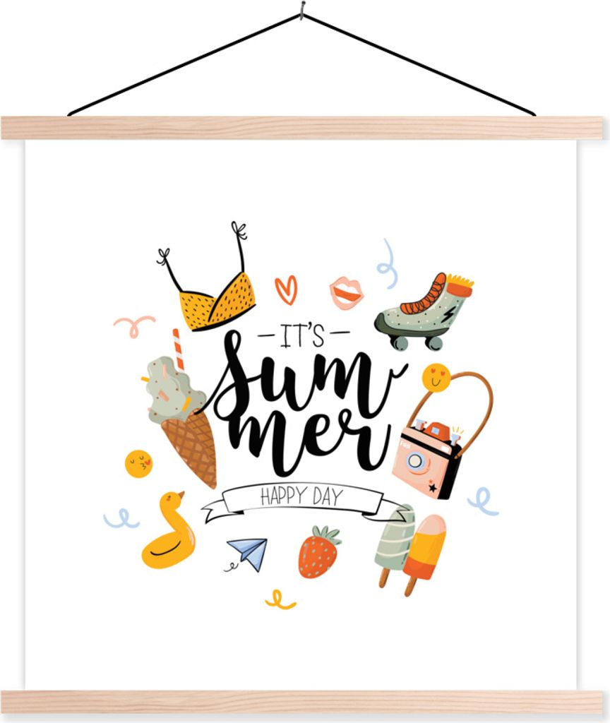 MuchoWow Textilposter Rollschuhe - Sommer - Bikini 120x120 cm mit holzfarbenen Rahmen - Textil-Poster