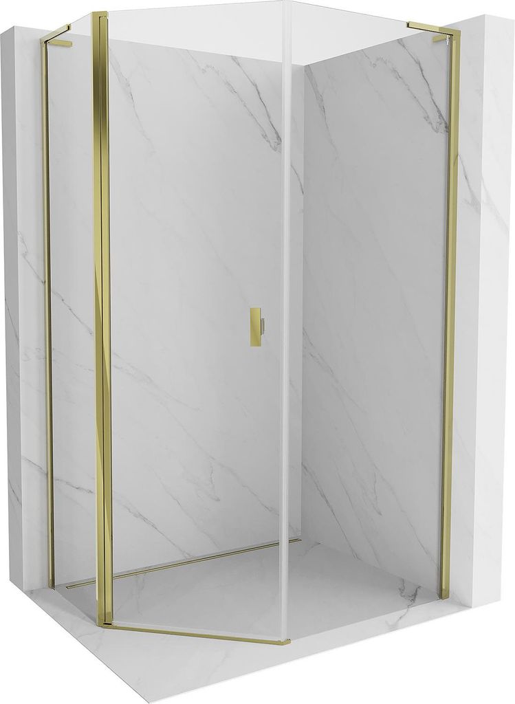 Mexen Mist L asymmetrische fünfeckige Duschkabine 80 x 100 cm, transparent, gold - 8A8L-080-100-50-00