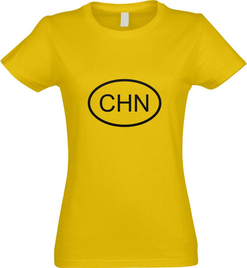 Kiwistar - T-Shirt tailliert - Damen - gelb - China CHN - mit Motiv Bedruckt - Funshirt Design - Sport - Freizeit - Damen - XL