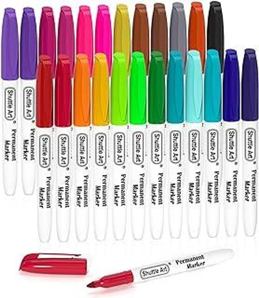 Shuttle Art Permanent Marker fein, 24 Permanent Marker bunt mit feiner Spitze, Folienstift permanent, wasserfeste Stifte, Filzstifte, für Kunststo...