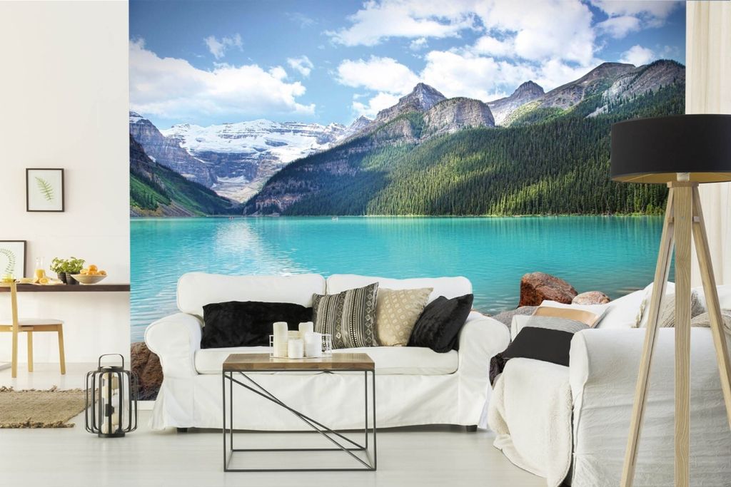 Vlies Fototapete SEE IN BANFF-NATIONALPARK 375 x 250 cm (inkl. Kleister) - Vlies Tapete, Wandtapete, Wandbilder - Tapete für Wohnzimmer Schlafzimm...