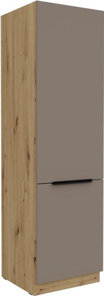 Schrank für Einbaukühlschrank LUNARA – Breite 60 cm, Dunkelbeige/Eiche handwerklich gefertigt