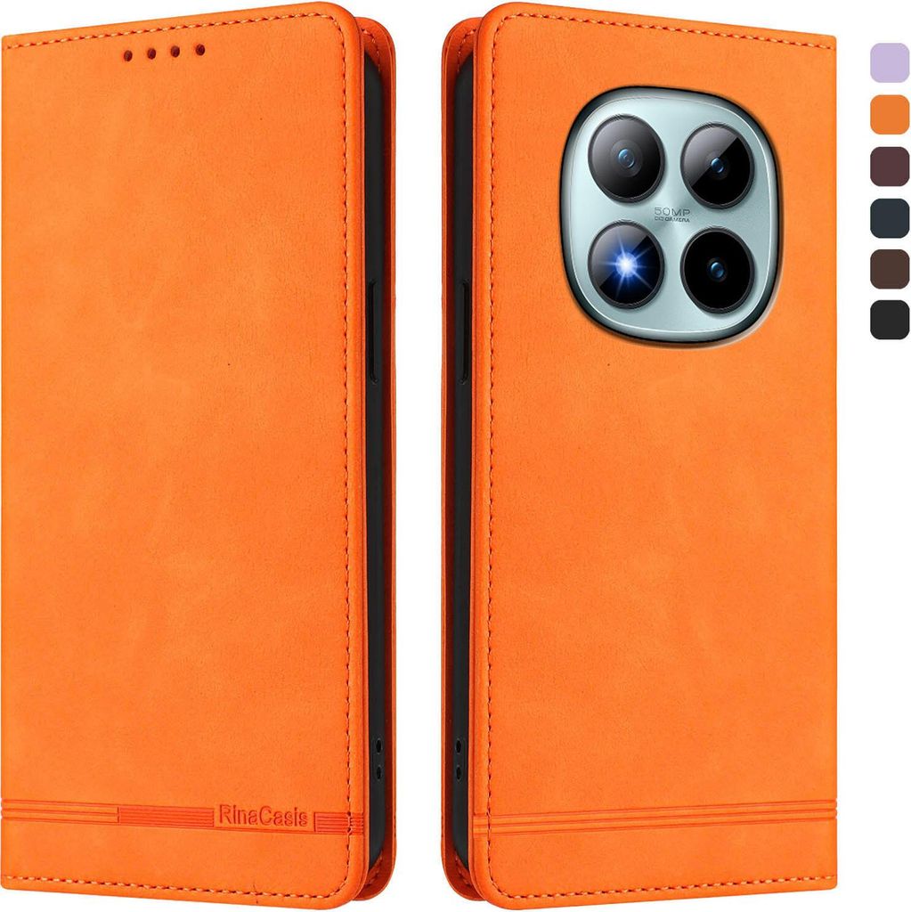 Hülle für Xiaomi Redmi Note 15 Pro+, Retro Kunstleder Ständer Klapphülle mit Kartenfächer und Magnetische Orange