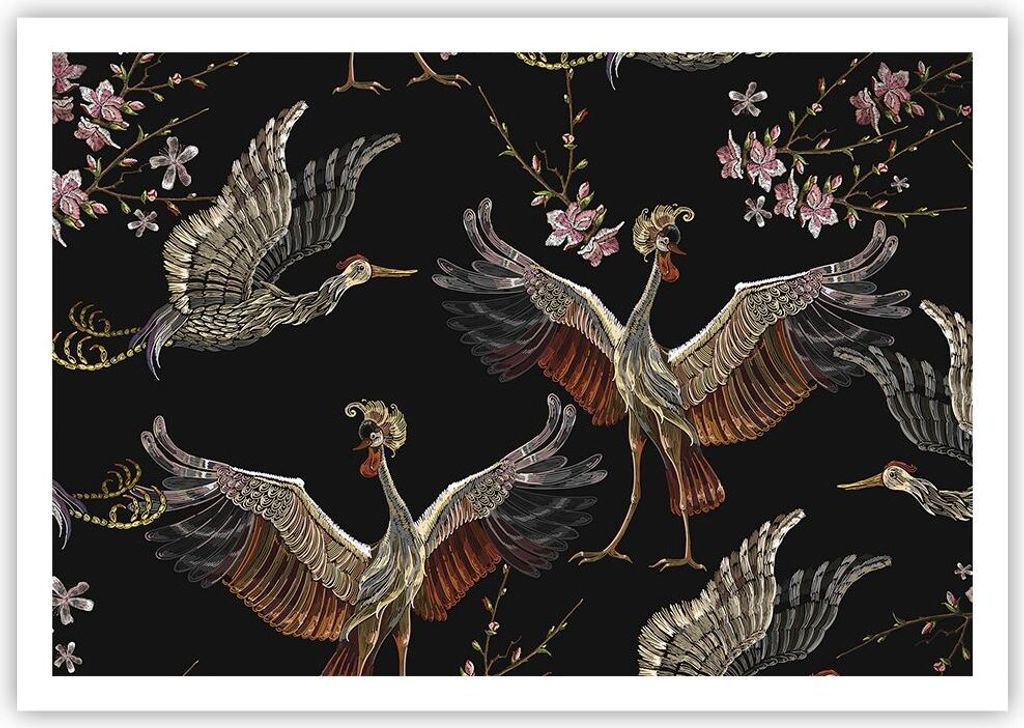 Poster - Poster ohne Rahmen - Asiatisch Vögel Verziert - 100x70 cm - Wand Bild - Wanddeko - Wandbilder - Kunstposter - Wandposter - Bilder - Kunst...