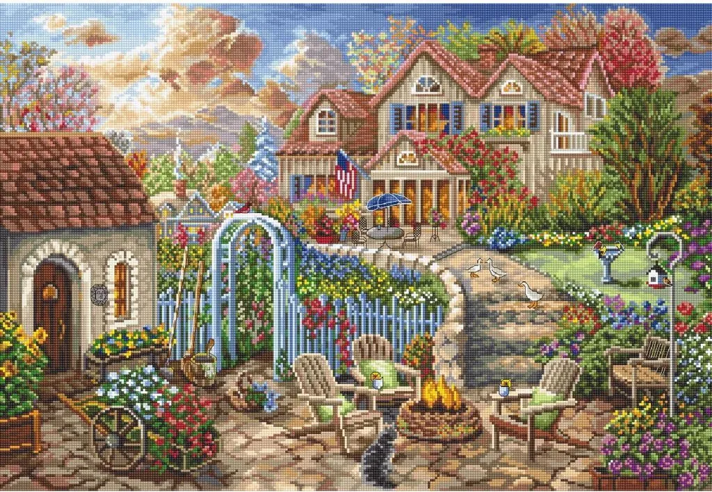 Broderie Point de Croix Compté Letistitch - Scène de Jardin 48x33cm