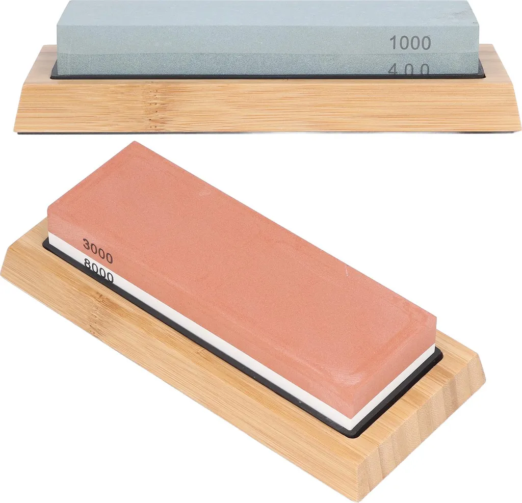 Pierre à aiguiser double grain 1000/6000 avec support bois sécurisé - 9