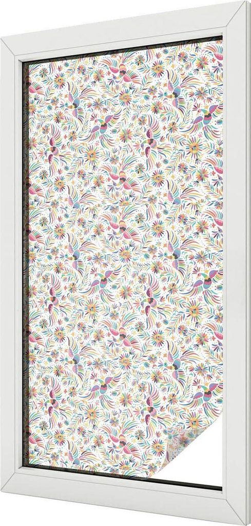 Buntglas Fensterfolie – 100x50 cm – Stained-Glass Design – blickdichte dekorative Sichtschutzfolie – selbstklebend, UV-Schutz – Farbenfro...