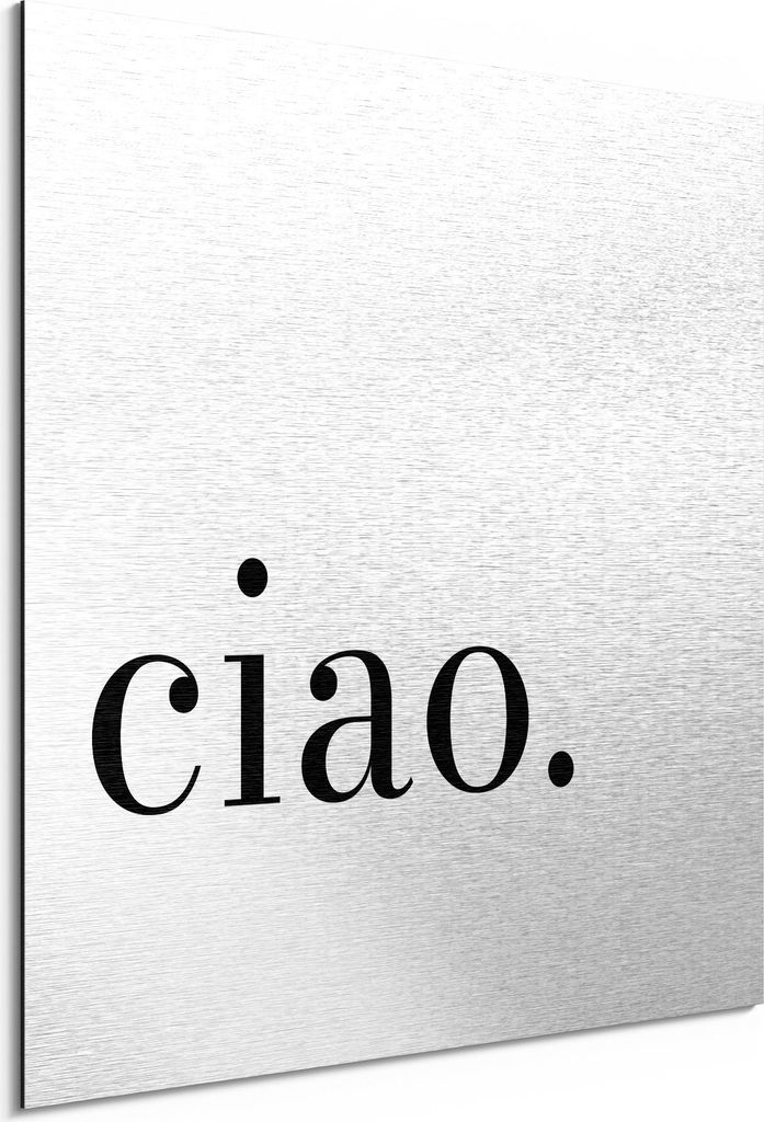 DEQORI Alu-Dibond Bild Silber 30x30 cm 'Ciao - Schriftzug' Wandbild Metall dünn Design