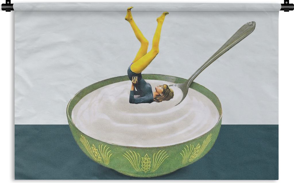 MuchoWow Wandteppich Wandbehang Joghurt - Yoga - Retro 60x40 cm Tapisserie Dekoration Wandtuch - Wanddekorationen