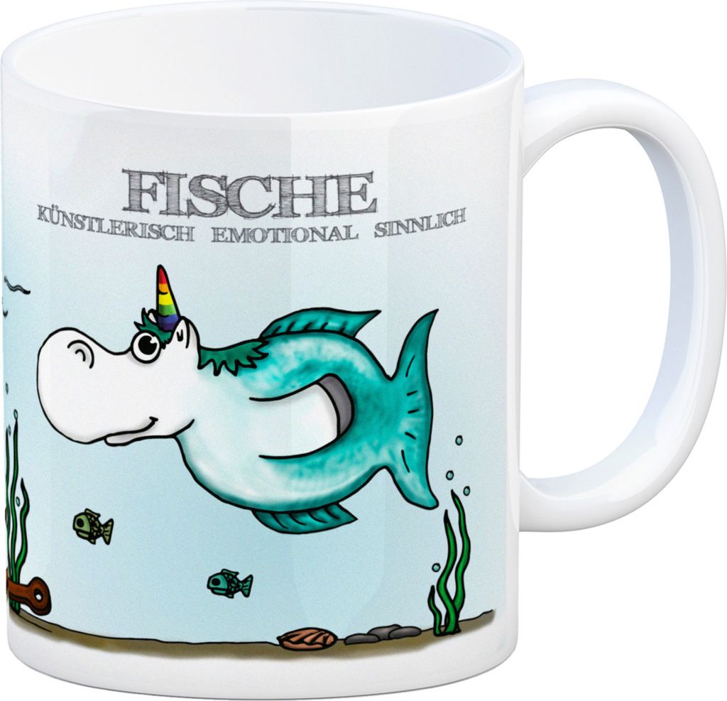 Honeycorns Kaffeebecher mit Sternzeichen Fische Motiv Tasse Kaffeetasse Becher