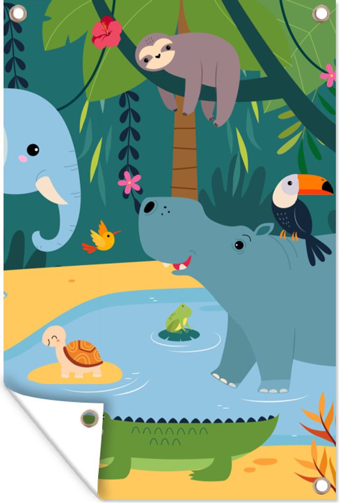 MuchoWow 60x90 cm Outdoor-Poster Gartendeko Sichtschutz Garten Poster für den Garten Blumen - Tiere - Dschungel - Kinder