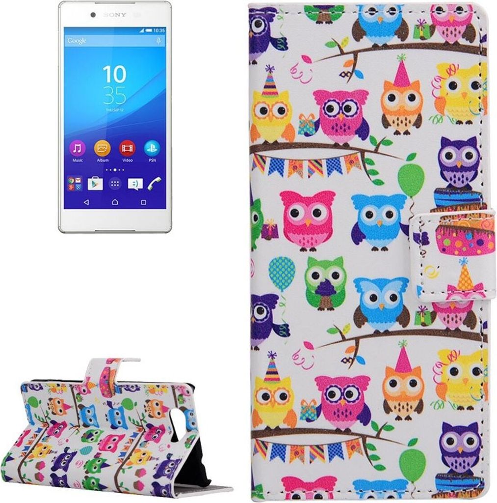 Handyhülle Tasche für Handy Sony Xperia Z4 Compact Bunte Eulen Party