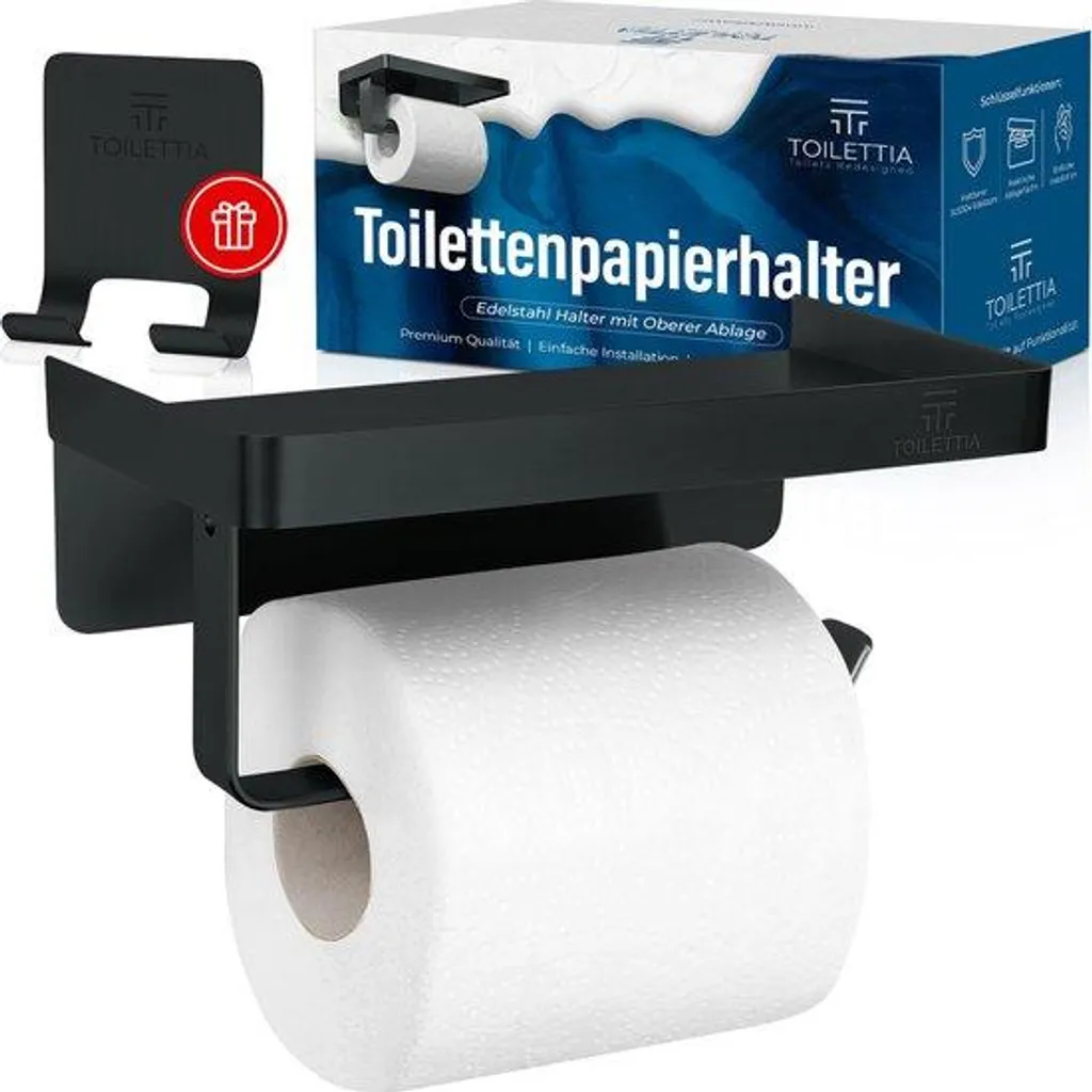 Étagère de douche en acier inoxydable noir sans perçage avec rebord