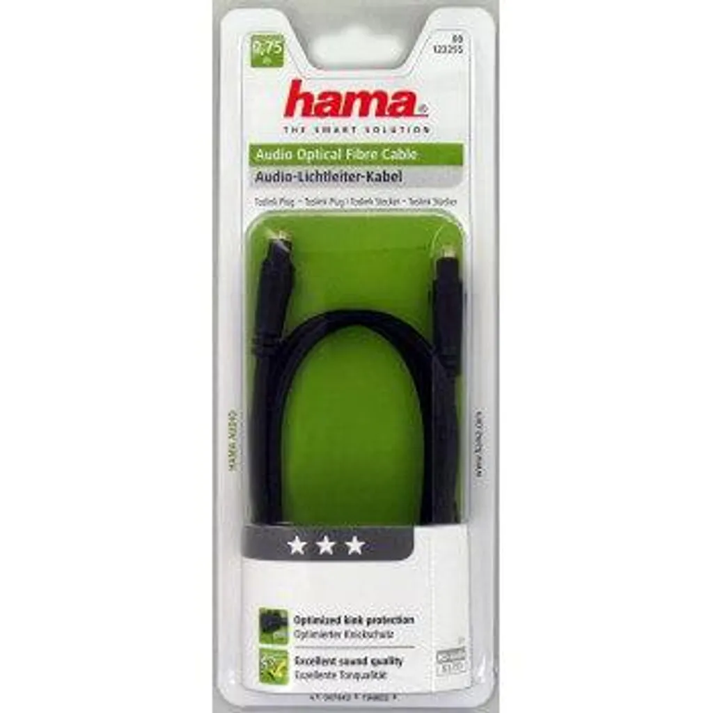 Câble Optique Hama avec Connecteurs Or pour Son Numérique Pur 0.75m