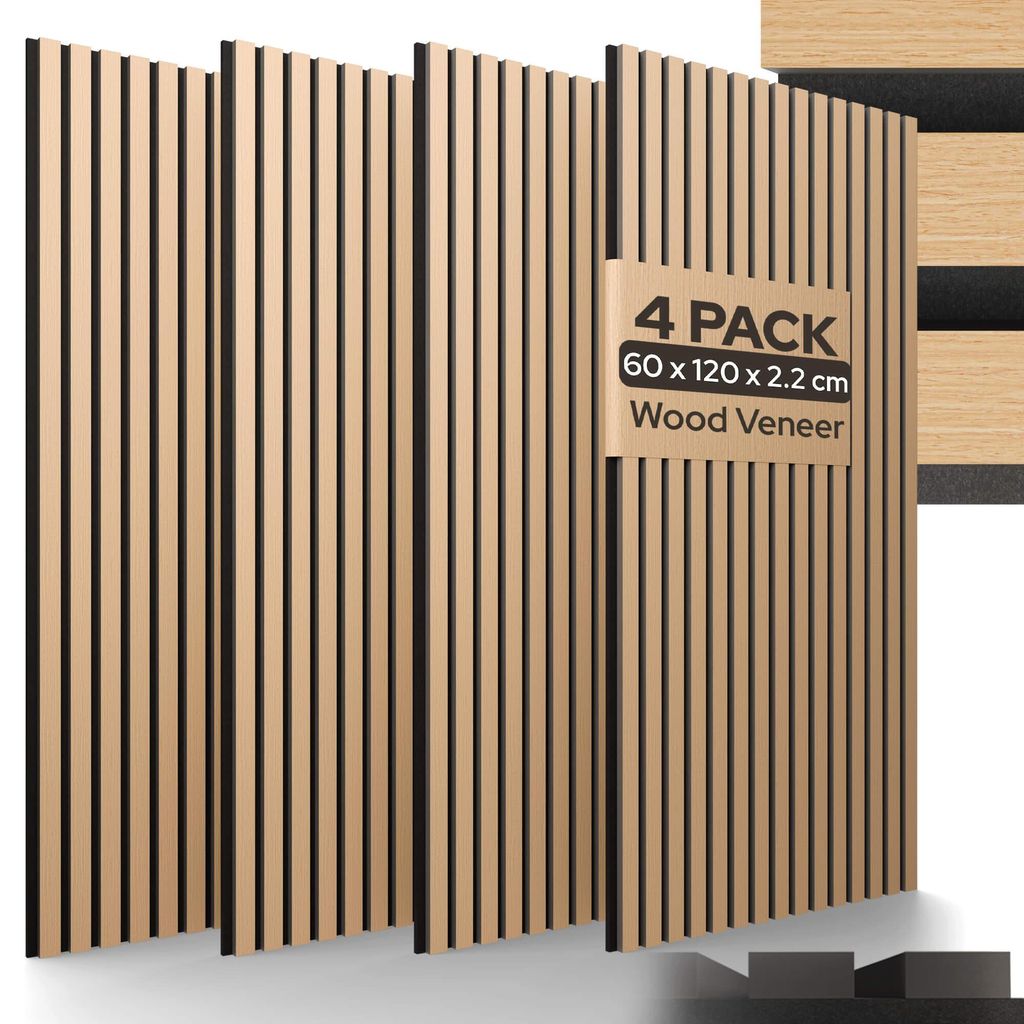 Akustické panely AREBOS dub 120x60 - sada 4 žaluziových Obrázek produktu 