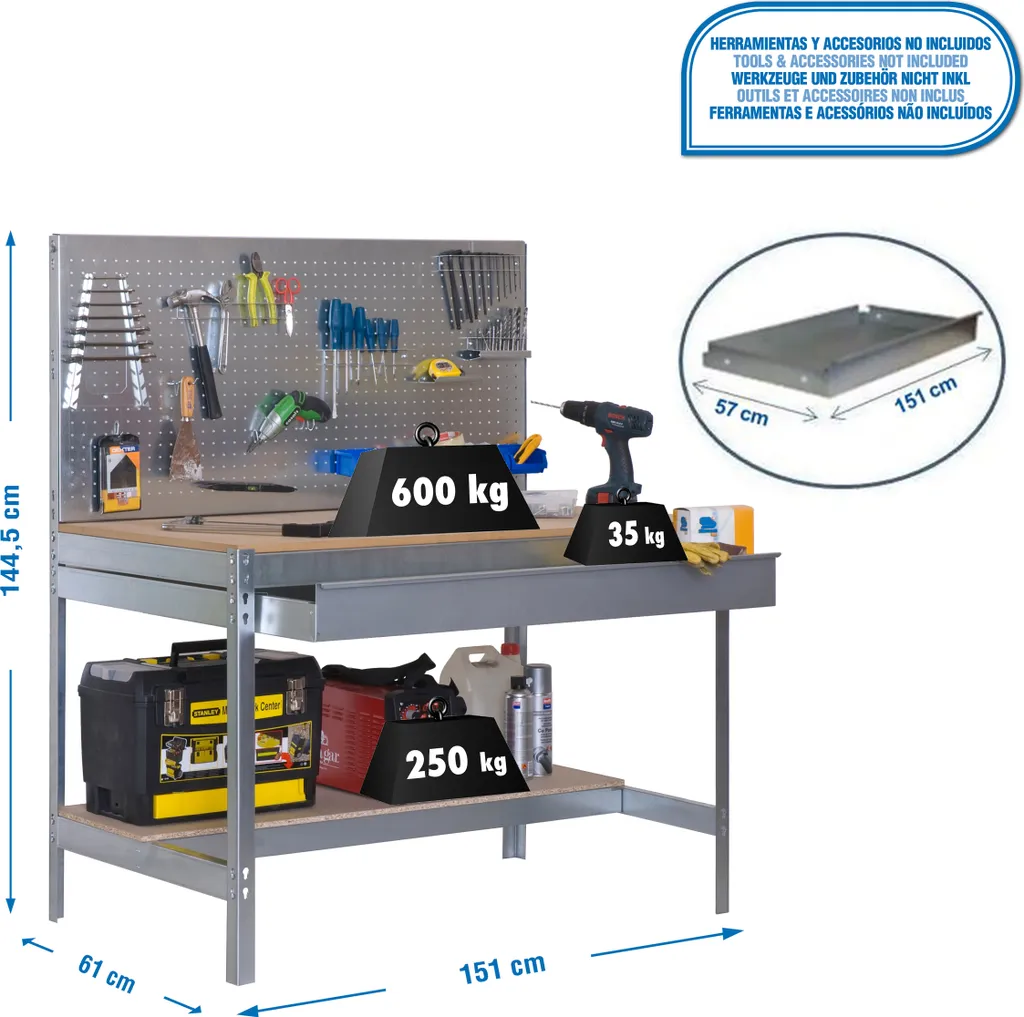 Établi d'atelier robuste 600kg pour organiser vos outils sans encombrement