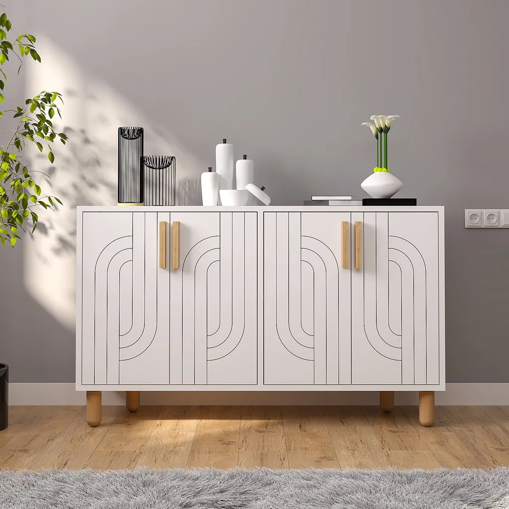 Console de salon blanche 120cm, meuble d'exposition pour décoration chic