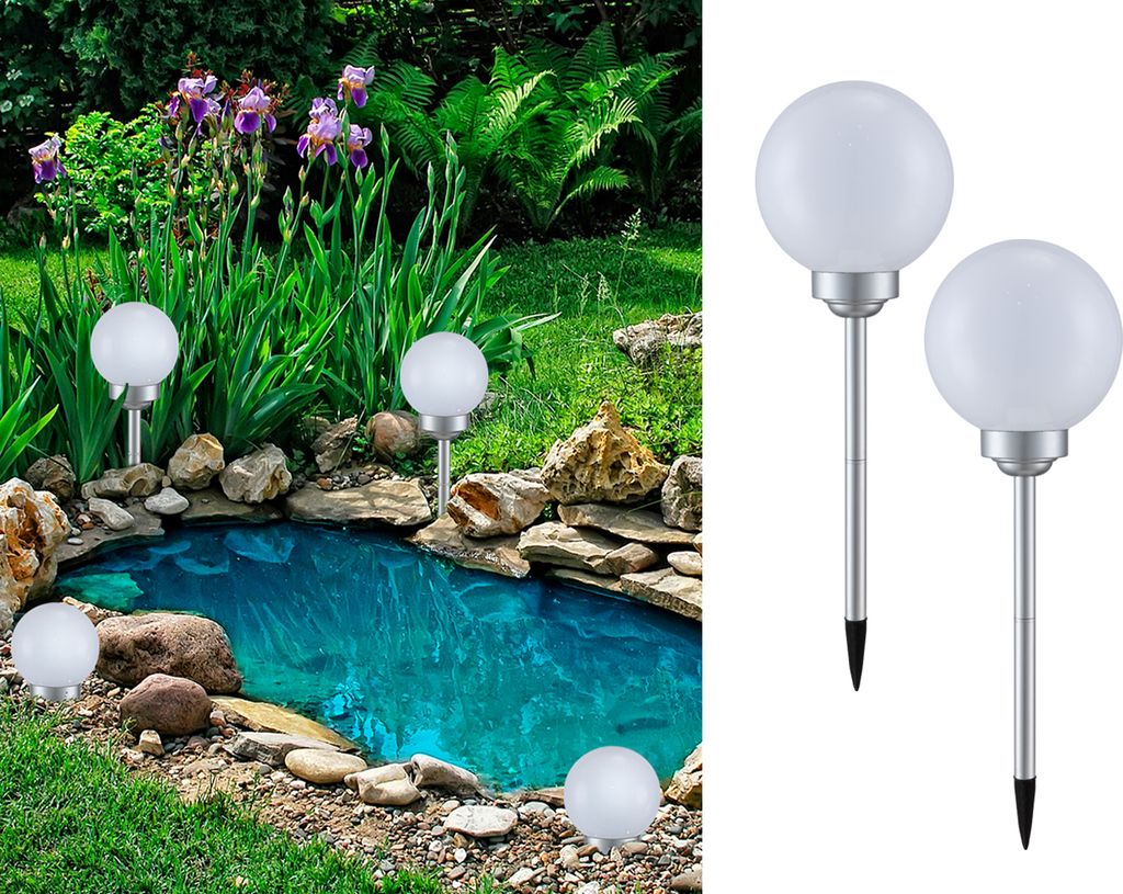 LED Solarlampen Set für draußen, 2 Solarkugeln für den Garten mit Erdspieß Ø20cm