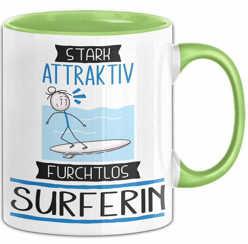 Surferin Tasse Geschenk Becher Stark Attraktiv Furchtlos Surferin Lustige Geschenkidee (Grün)