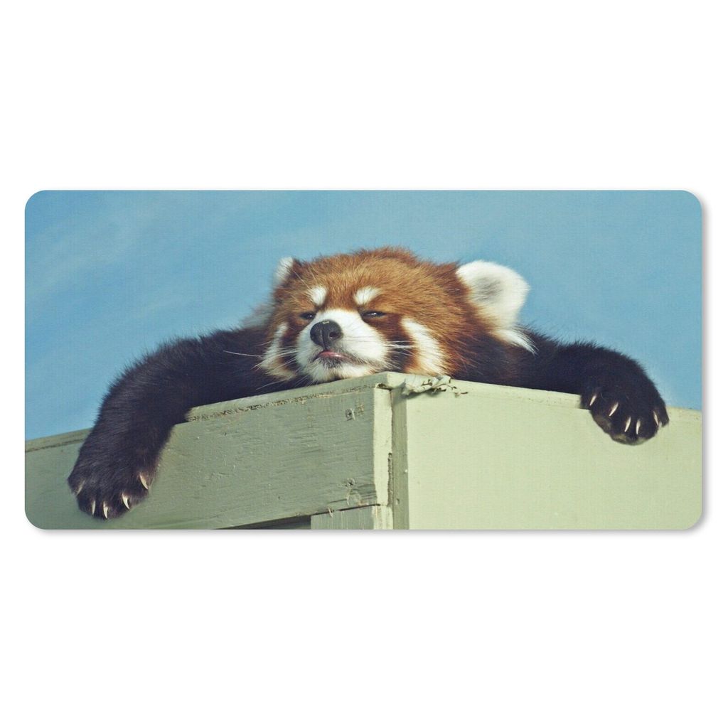 MuchoWow Schreibtischunterlage Panda - Holz - Rot 60x40 cm - XXL Mauspad - Großes Mauspad
