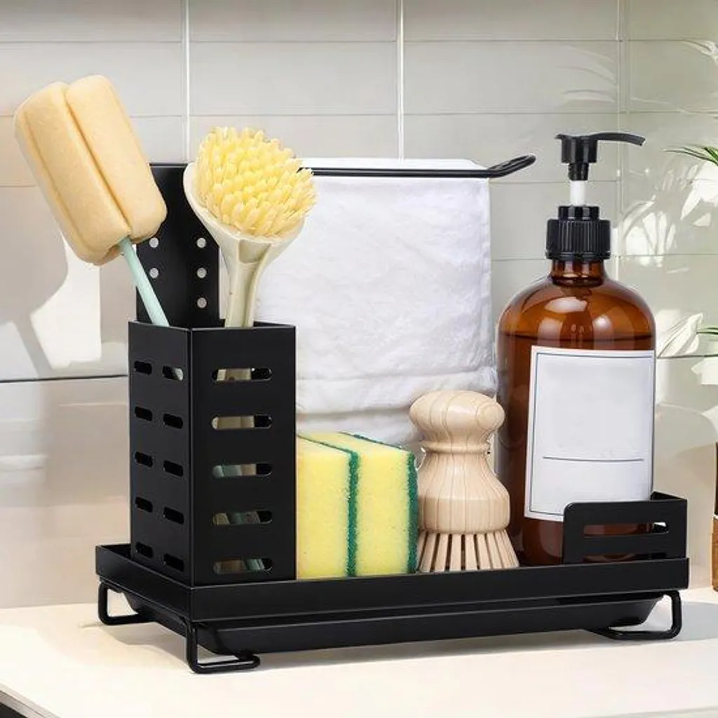 Étagère de cuisine murale noire avec barre porte-torchon en métal Loft