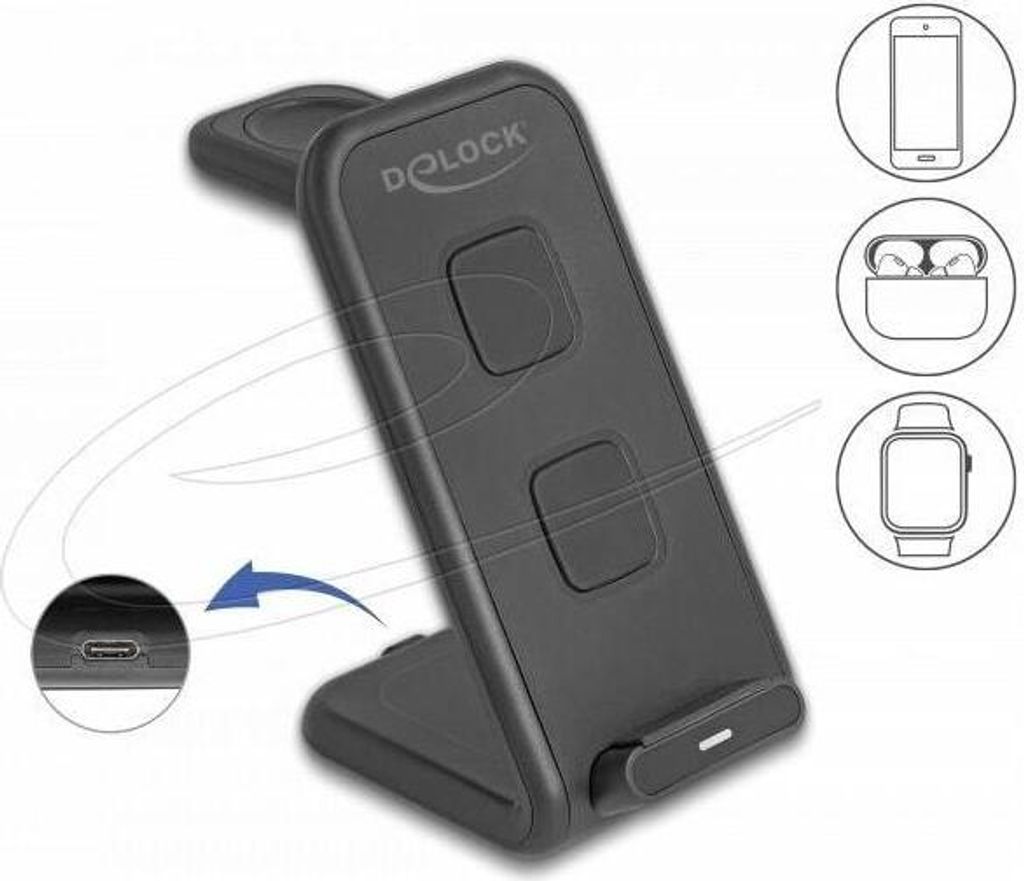 Delock Wireless Charger 3 in 1 mit 2 Ladespulen 5 W 5 15 (66941)