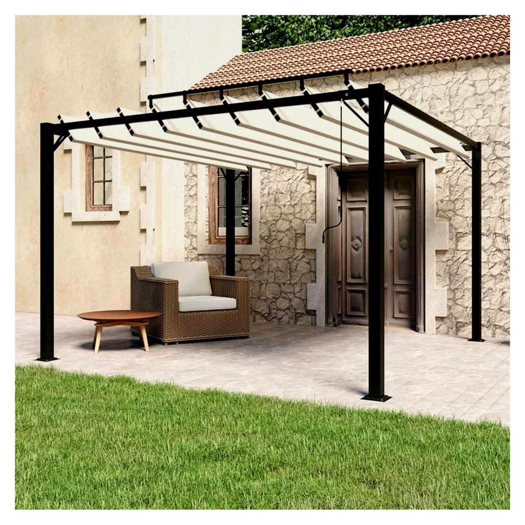 Pergola mit Lamellendach 3x3 m in Creme, Aluminium, Pavillon für Garten, Party, Festival, Hochzeit