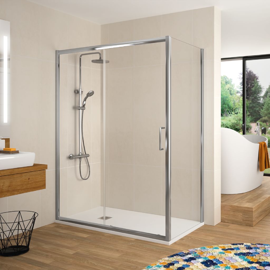 Duschwand mit Schiebetür BELLA - 135 cm ohne Seitenstück Glas 6mm chrom