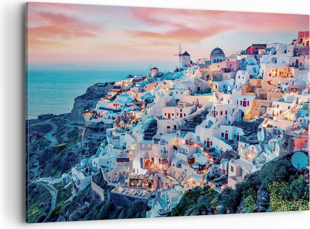 Bild auf Leinwand - Leinwandbild - Einteilig - Santorini Griechenland anzeigen - 100x70cm - Wand Bild - Wanddeko - Wandbilder - Leinwanddruck - Bil...