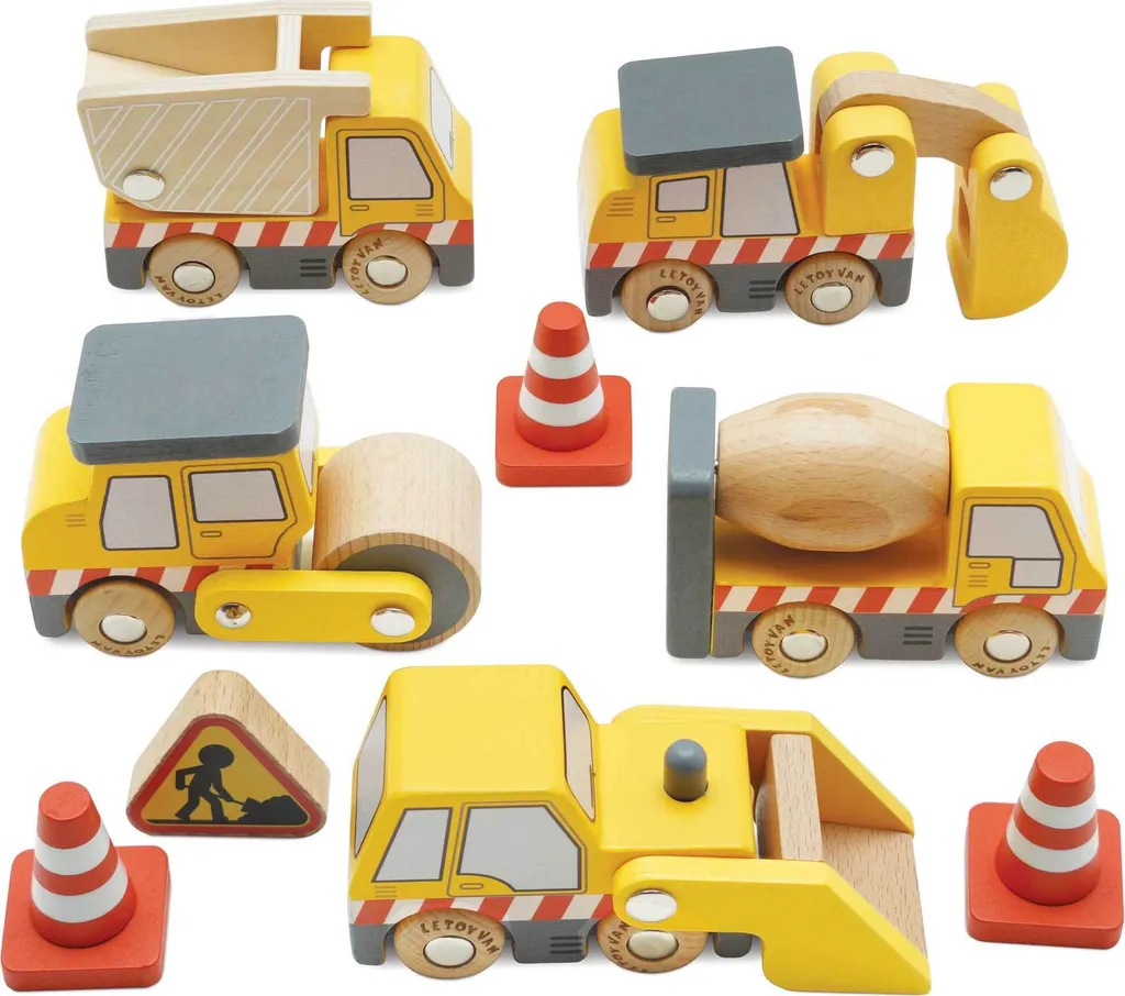 Set de véhicules de chantier en bois pour petits constructeurs 3 pièces