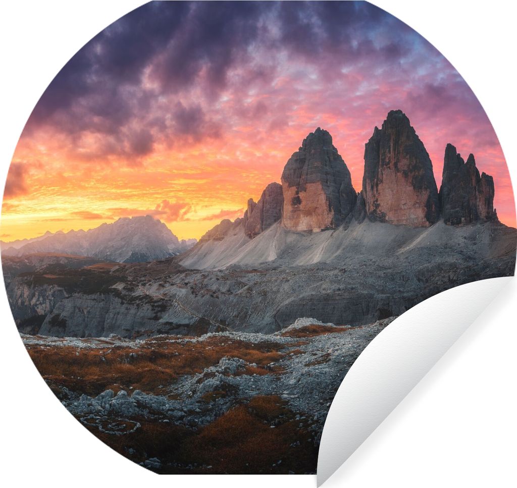 MuchoWow Runde Wandtattoo - Wandsticker Tapete Aufkleber Felsen - Berg - Sonnenuntergang - Landschaft Ø 80 cm Selbstklebend und Repositionierbar...