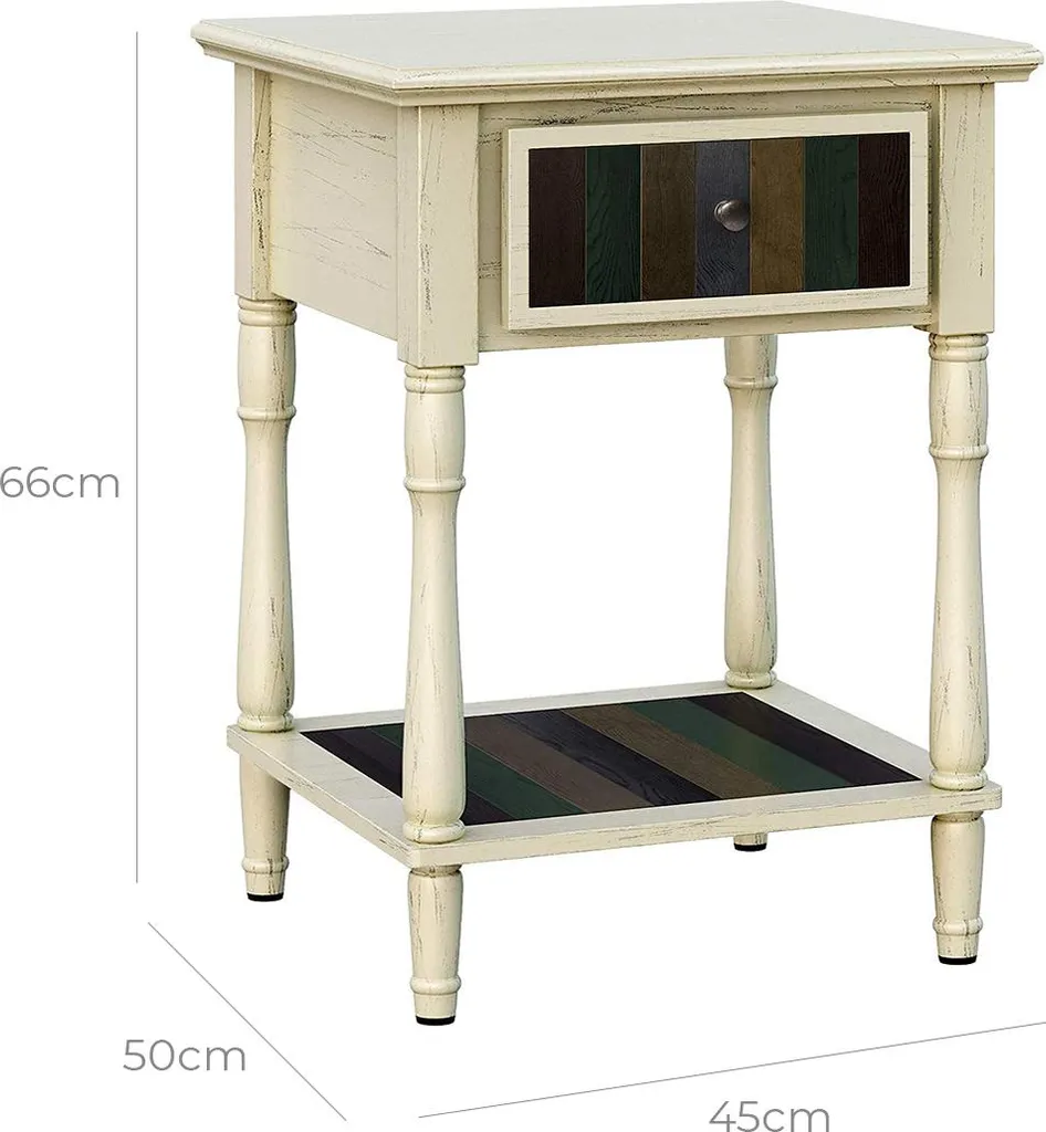 Table d'appoint blanche style colonial - Bout de canapé design rayé - 6