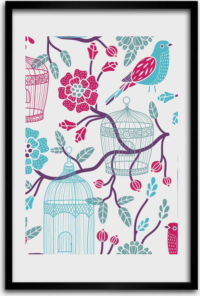 Bild - Bilderrahmen - 40 cm x 60 cm - MDF - Rahmen - Wandkunst - Vogelkäfige