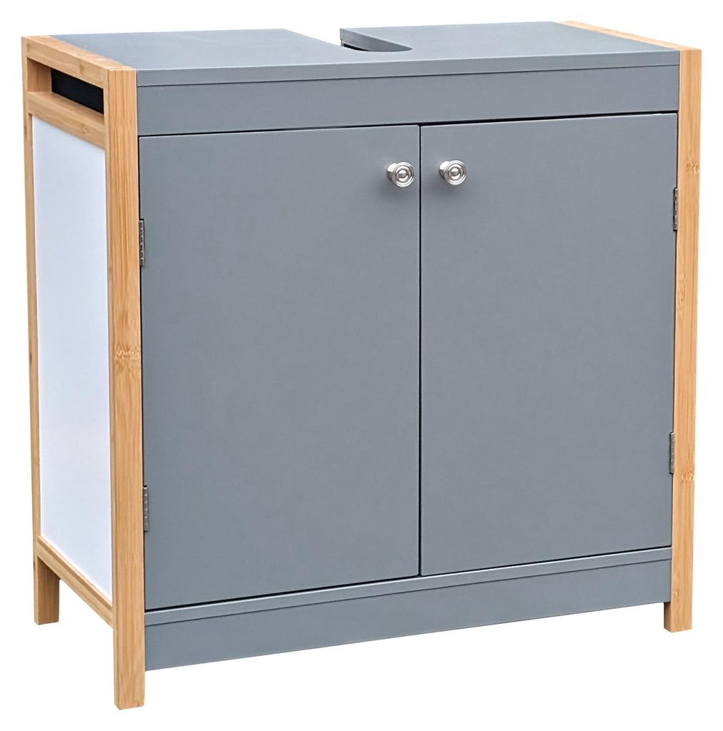 osoltus Unterschrank Waschbeckenunterschrank Bambus / Grau Produktbild 