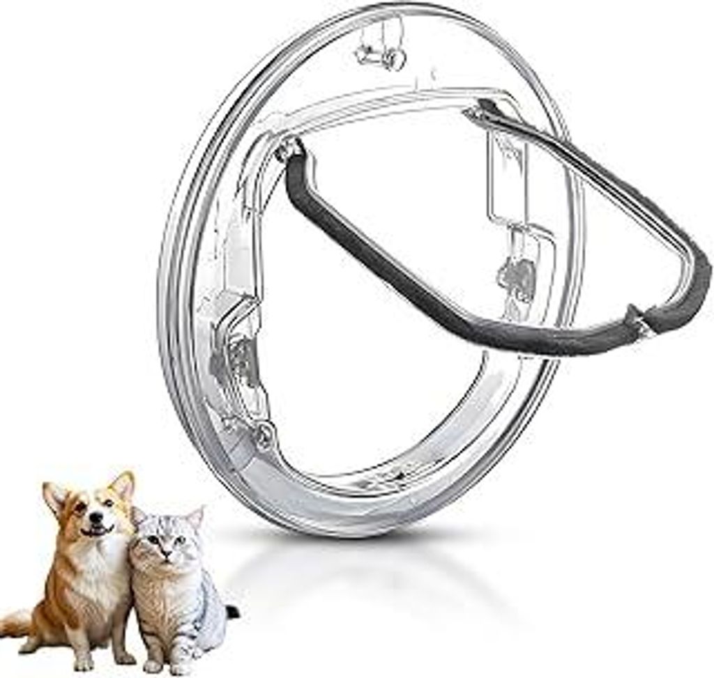 Katzenklappe mit 4-Wege-Schloss, Wetterfeste Katzentür Hundeklappe Rund für Fenster Haustiertüren und Schiebetür, Haustierklappe Glastür für ...