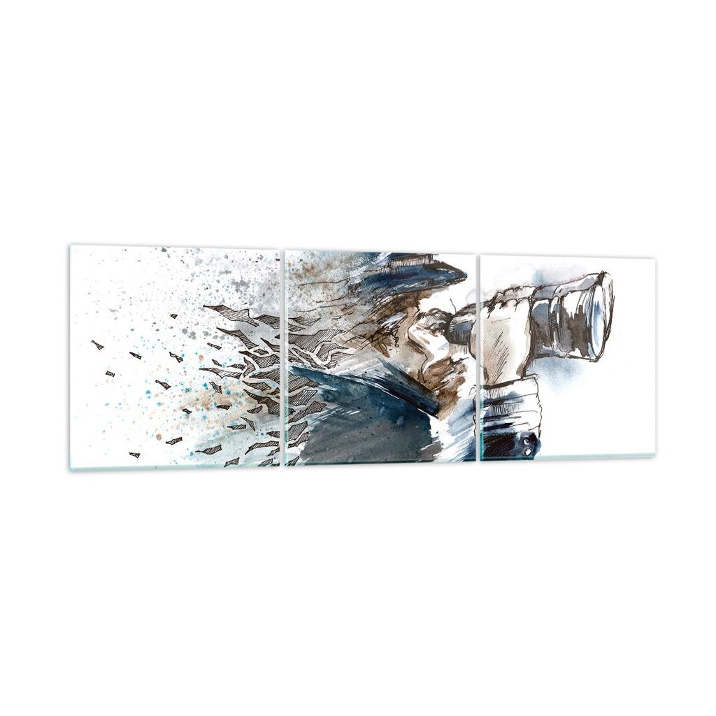 Bilder auf glas - Kopf Illusion Fernglas Mann - 90x30cm - Glasbilder - Wandbilder - Kunstdruck - zum Aufhängen bereit - Wanddekoration aus Glas - ...