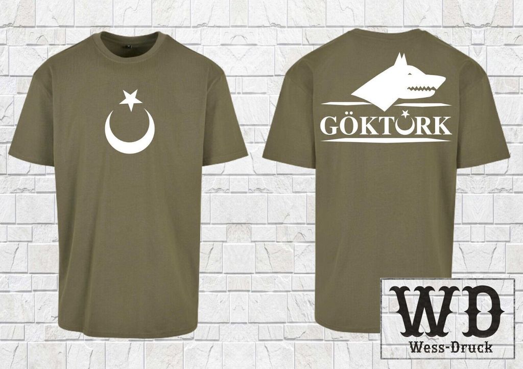 Herren Oversize Göktürk T-Shirt Olive Weiß 4XL