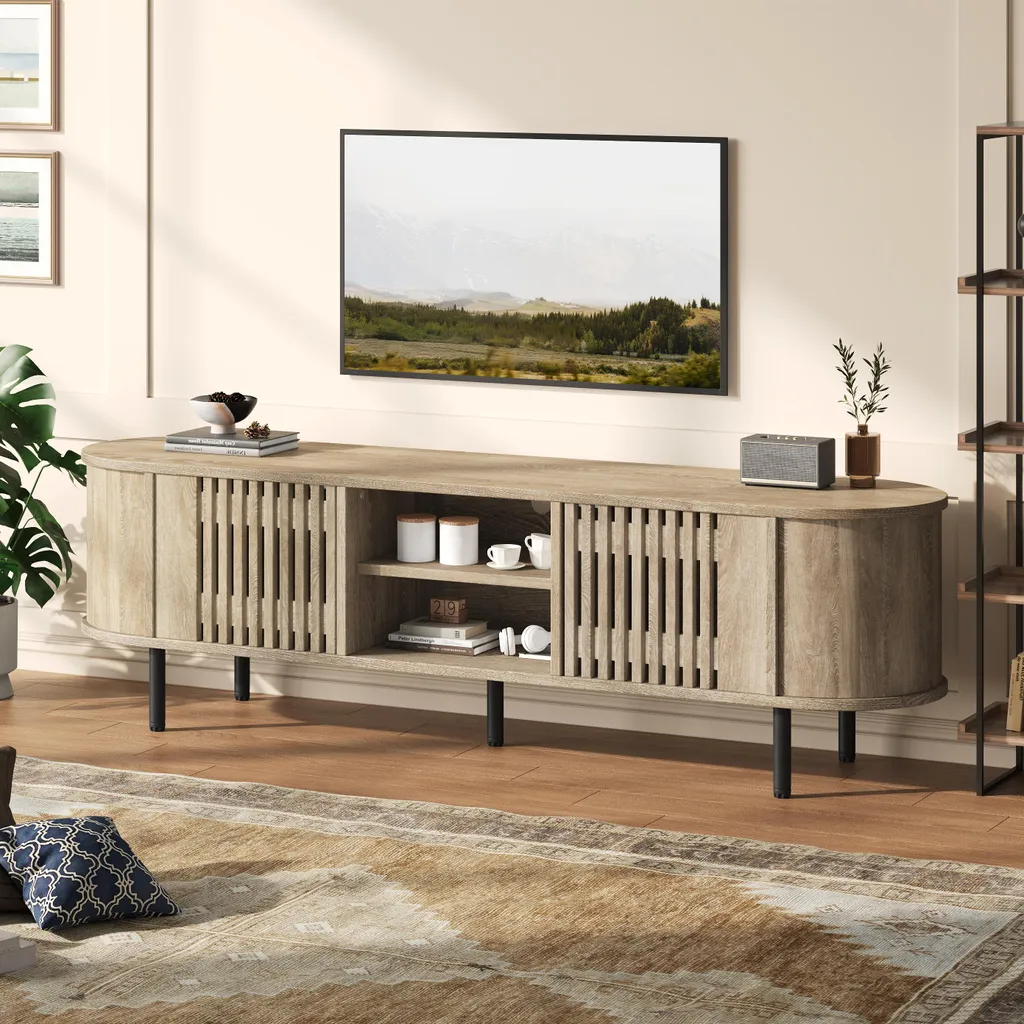 Meuble TV pour Grand Salon avec Placards Design Ajouré Bois Clair